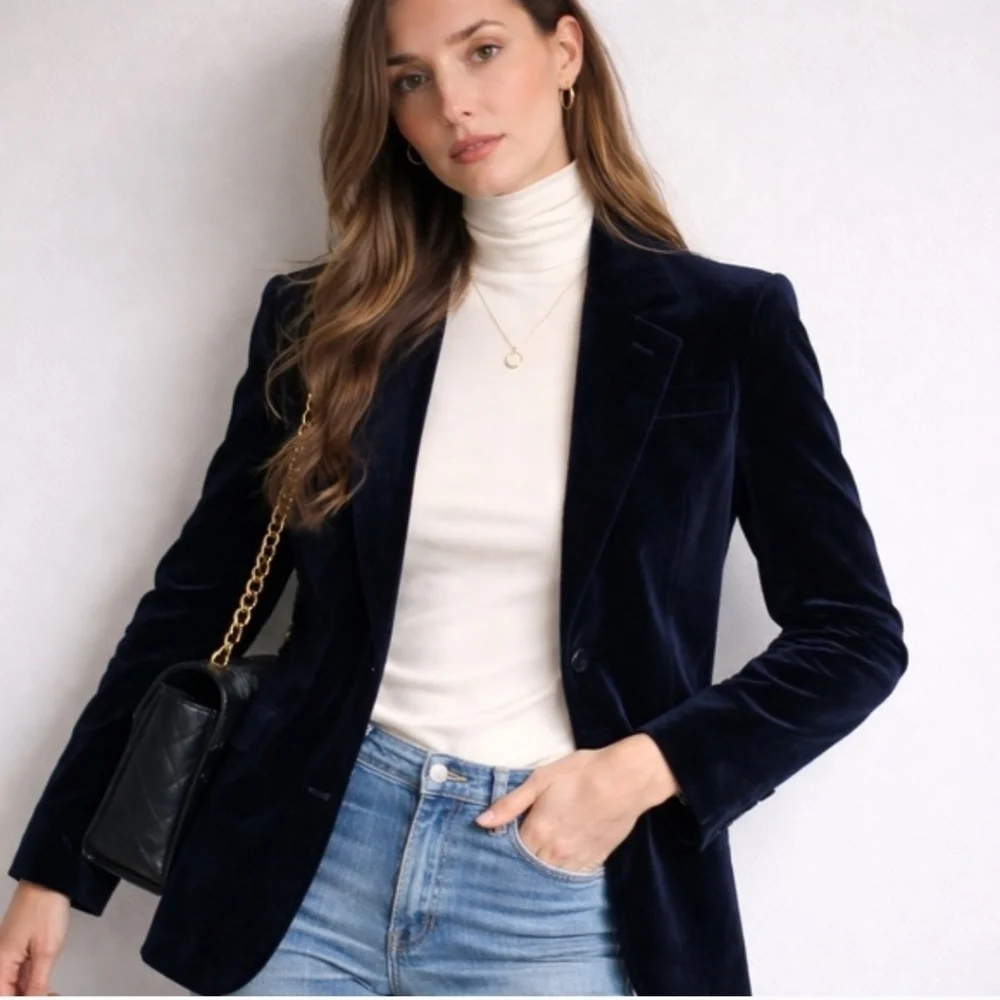 NWT Rollas Marmont Velveteen Blazer In Navy